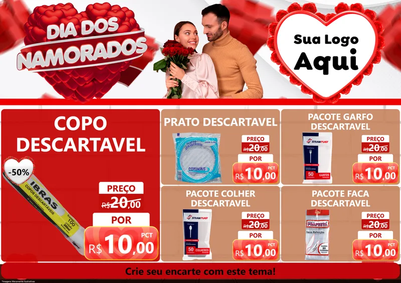 Modelo de Encarte para Encarte A4 Horizontal com o tema Dia dos Namorados para Embalagens