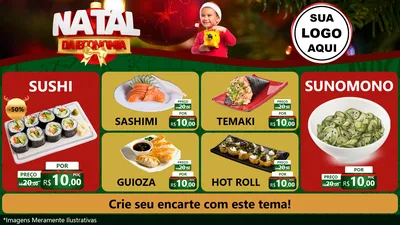 Modelo de TV para TV Horizontal com o tema Natal da Economia para Comida japonesa