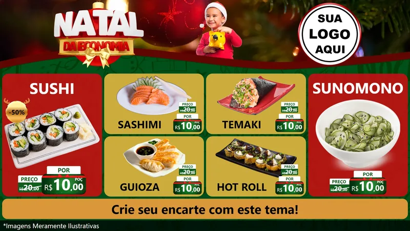 Modelo de TV para TV Horizontal com o tema Natal da Economia para Comida japonesa