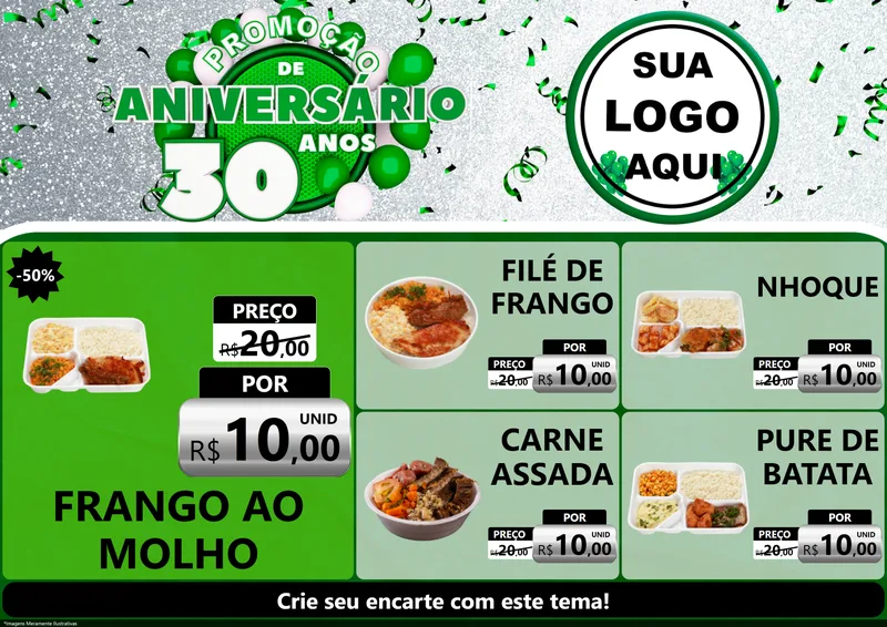 Modelo de Encarte para Encarte A4 Horizontal com o tema Promoção de Aniversário - 30 Anos para Restaurante