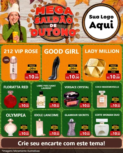 Modelo de Rede Social para Feed Instagram com o tema Mega Saldão de Outono para Perfumes