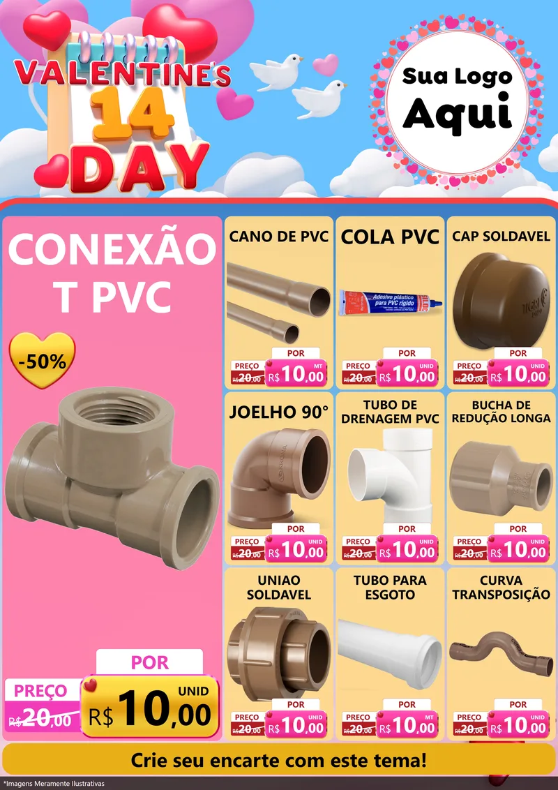 Modelo de Encarte para Encarte A4 Vertical com o tema Valentine's Day para Tubos e conexões