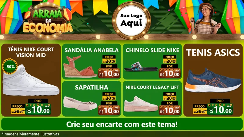 Modelo de TV para TV Horizontal com o tema Arraiá de Economia para Calçados