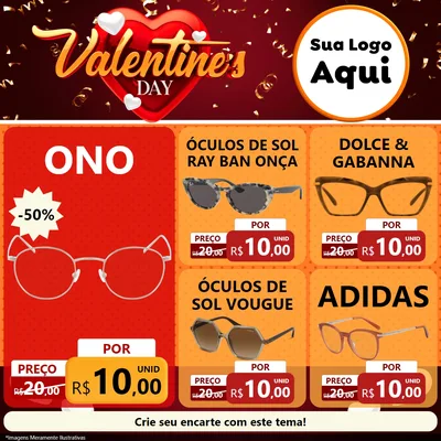 Modelo de Rede Social para Feed Facebook com o tema Valentine's Day para Óticas