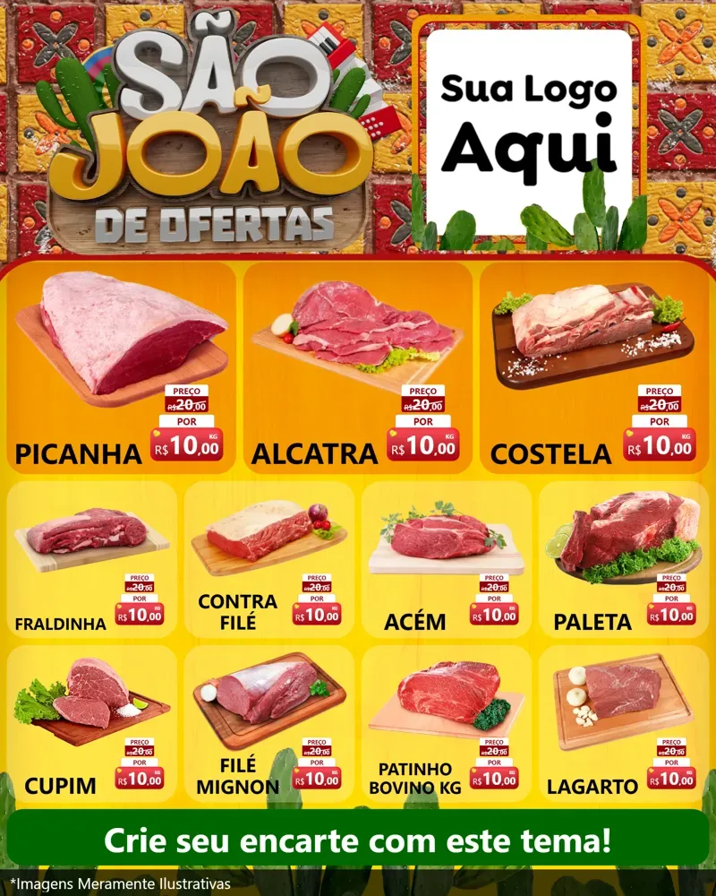 Modelo de Rede Social para Feed Instagram com o tema São João de Muitas Ofertas - Junina para Açougue