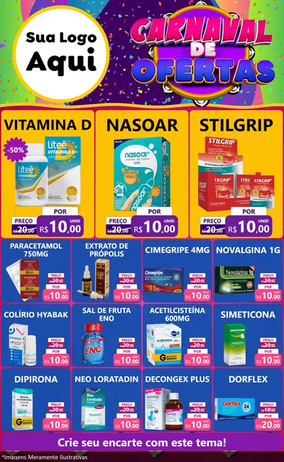 Modelo de Encarte para Encarte Grande com o tema Carnaval de Ofertas para Farmácia