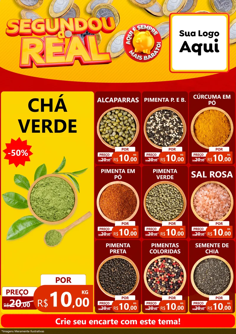 Modelo de Encarte para Encarte A4 Vertical com o tema Segundou do Real para Produtos Naturais