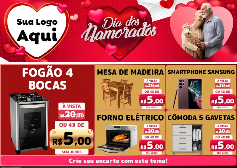 Modelo de Encarte para Encarte A4 Horizontal com o tema Dia Dos Namorados para Móveis e Eletro