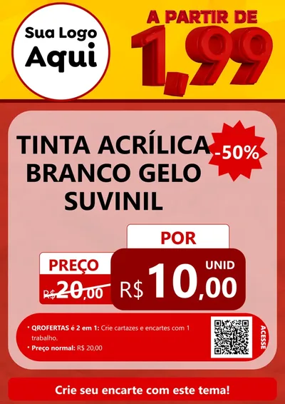Modelo de Cartaz para Cartaz A4 Vertical com o tema A Partir de Um e Noventa e Nove - 1,99 para Tintas e Ferramentas