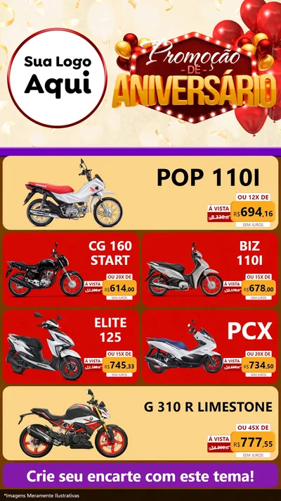 Modelo de TV para TV Vertical com o tema Promoção de Aniversário para Concessionaria de Motos