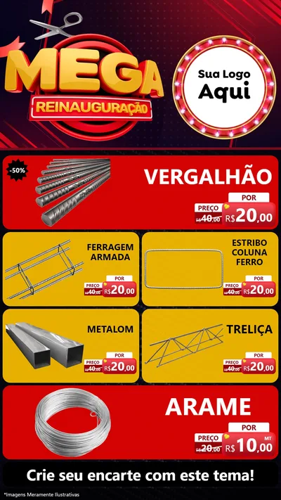 Modelo de TV para TV Vertical com o tema Mega Reinauguração para Ferragens