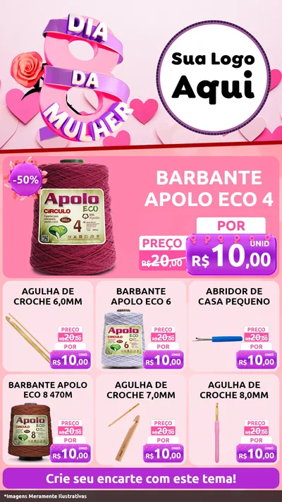 Modelo de Rede Social para Stories com o tema Dia da Mulher para Armarinho e Aviamentos