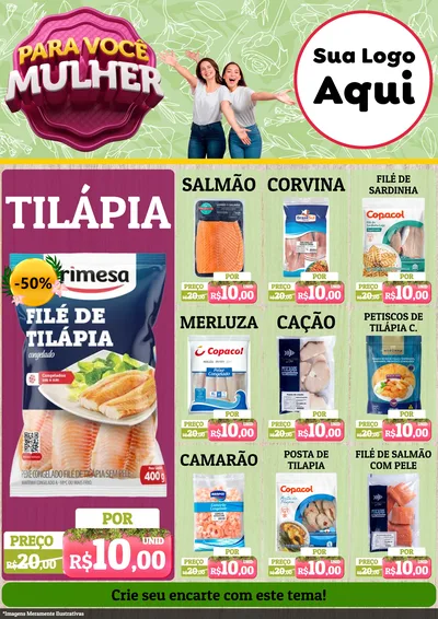 Modelo de Encarte para Encarte A4 Vertical com o tema Para Você Mulher para Peixaria