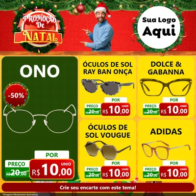 Modelo de Rede Social para Feed Facebook com o tema Promoção de Natal para Óticas