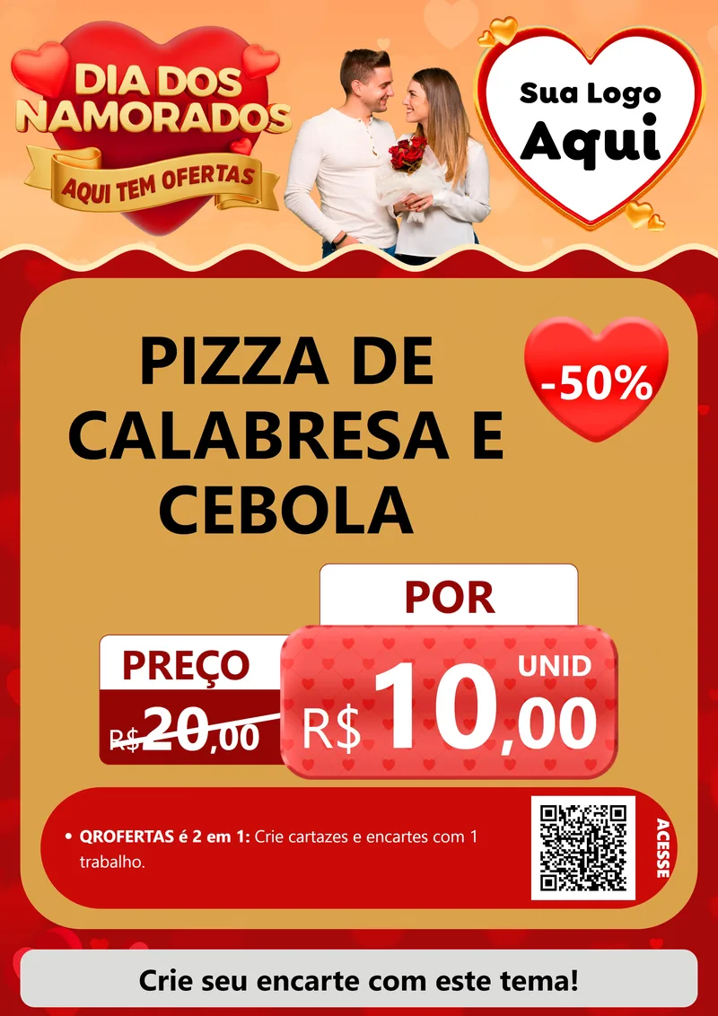 Modelo de Cartaz para Cartaz A4 Vertical com o tema Dia dos Namorados - Aqui Tem Ofertas para Pizzaria