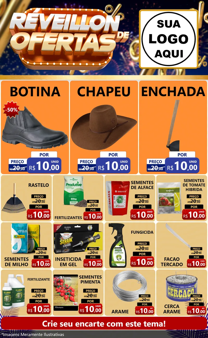 Modelo de Encarte para Encarte Grande com o tema Réveillon de Ofertas para Agropecuária