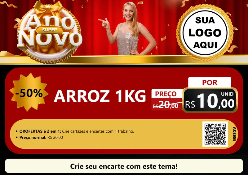Modelo de Cartaz para Cartaz A4 Horizontal com o tema Super Ano Novo para Supermercado
