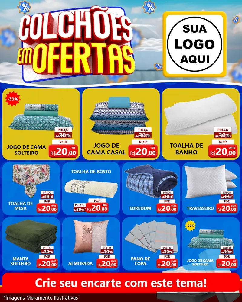 Modelo de Rede Social para Feed Instagram com o tema Colchões Em Ofertas para Cama, Mesa e Banho