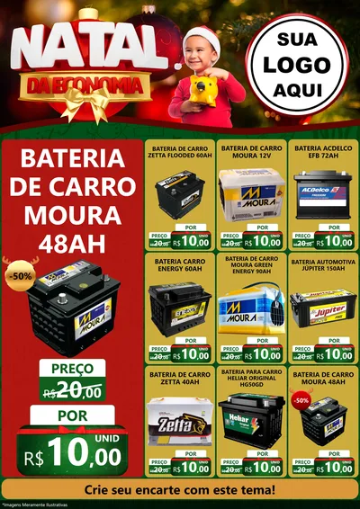 Modelo de Encarte para Encarte A4 Vertical com o tema Natal da Economia para Baterias Elétricas
