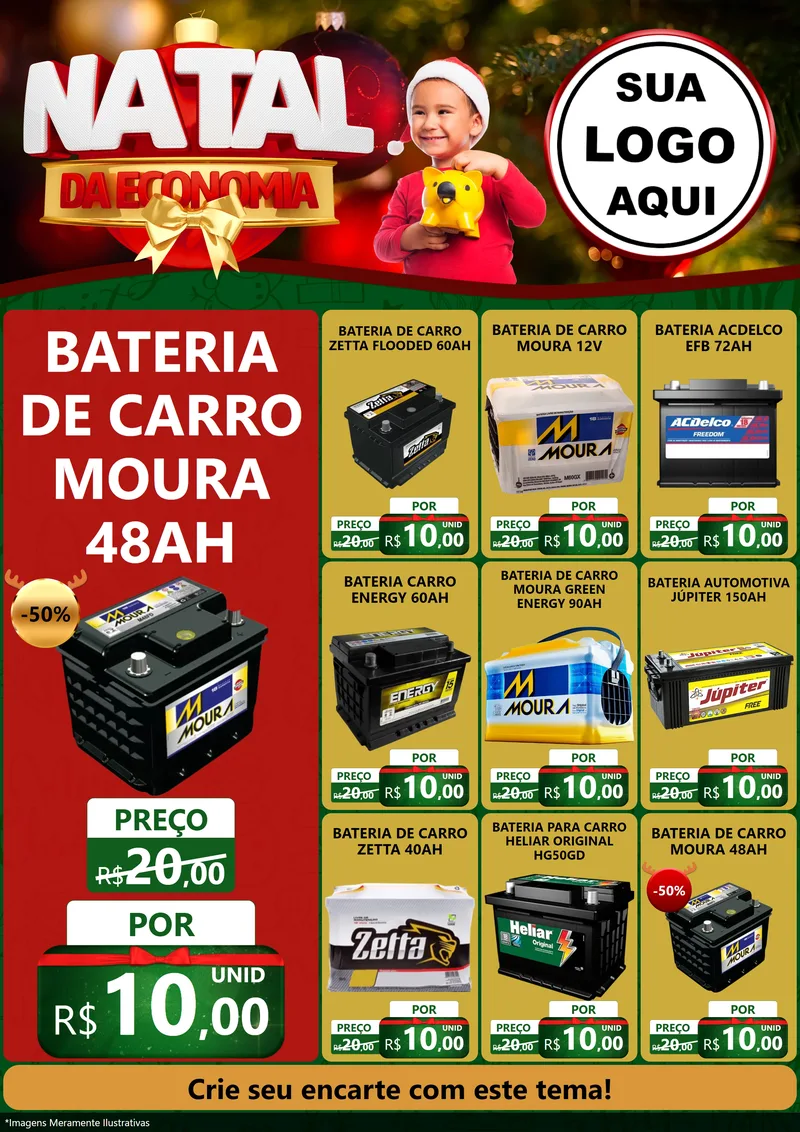 Modelo de Encarte para Encarte A4 Vertical com o tema Natal da Economia para Baterias Elétricas