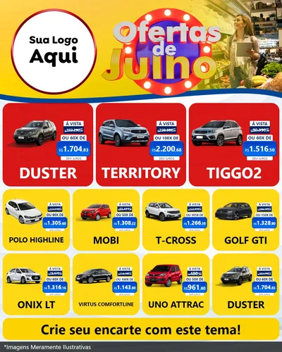 Modelo de Rede Social para Feed Instagram com o tema Ofertas de Julho para Concessionaria de Carros