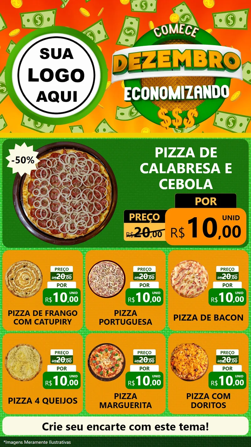 Modelo de Rede Social para Stories com o tema Comece Dezembro Economizando para Pizzaria