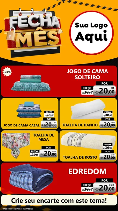 Modelo de TV para TV Vertical com o tema Fecha Mês para Cama, Mesa e Banho