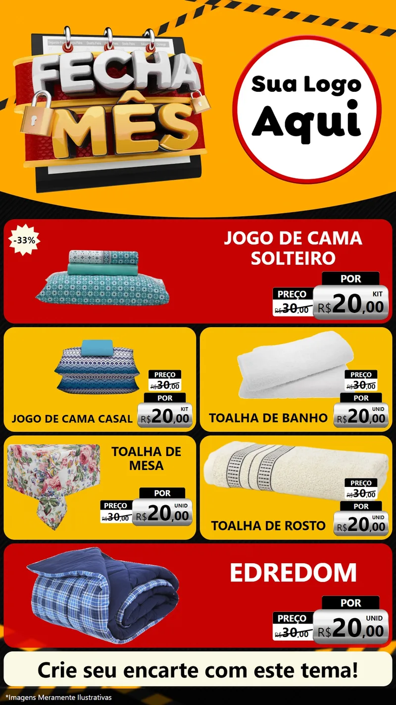 Modelo de TV para TV Vertical com o tema Fecha Mês para Cama, Mesa e Banho