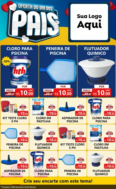 Modelo de Encarte para Encarte Grande com o tema Oferta Do Dia Dos Pais para Produtos para Piscina