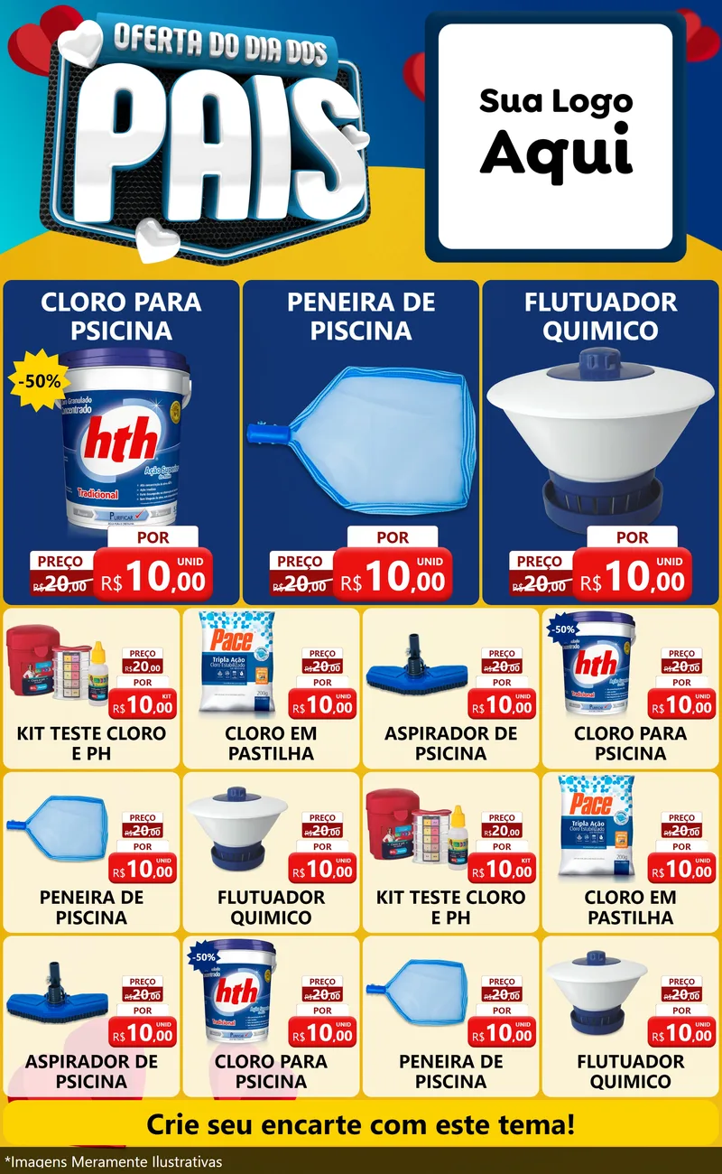 Modelo de Encarte para Encarte Grande com o tema Oferta Do Dia Dos Pais para Produtos para Piscina