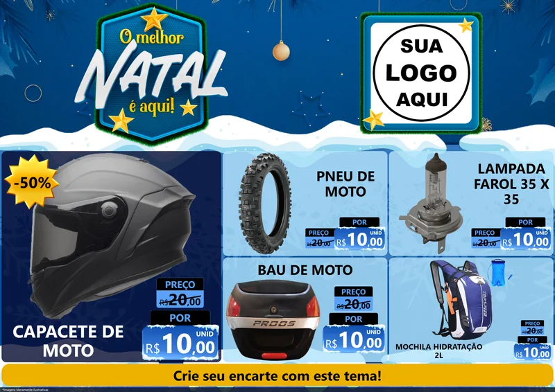 Modelo de Encarte para Encarte A4 Horizontal com o tema O Melhor Natal É Aqui! para Moto peças