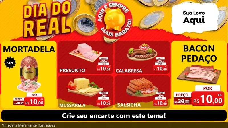 Modelo de TV para TV Horizontal com o tema Dia Do Real para Frios e Laticínios
