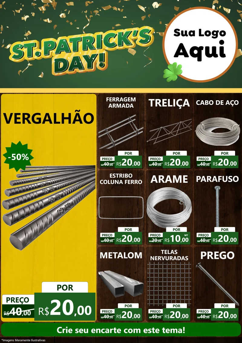 Modelo de Encarte para Encarte A4 Vertical com o tema St Patriks Day para Ferragens