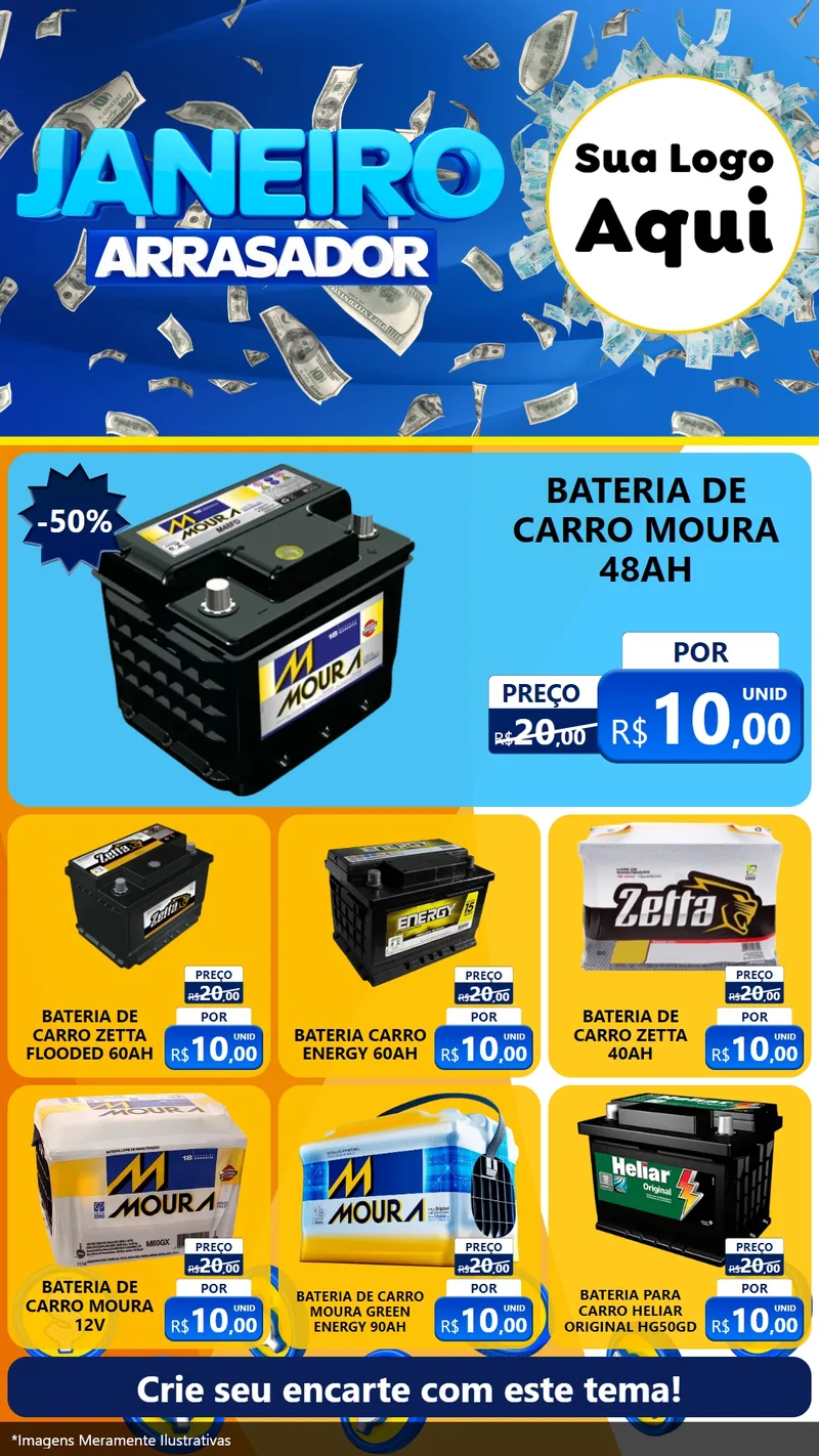 Modelo de Rede Social para Stories com o tema Janeiro Arrasador para Baterias Elétricas