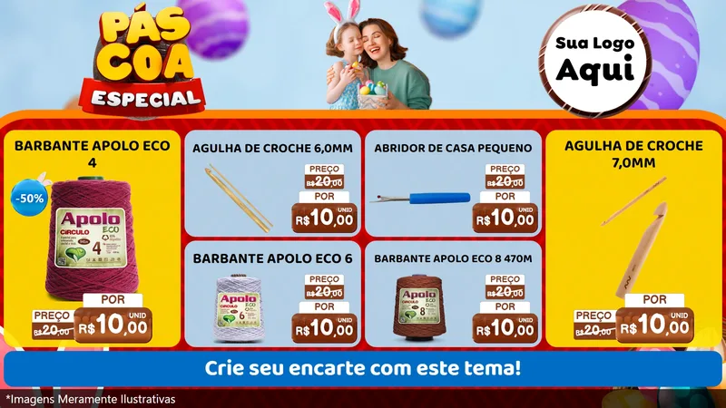 Modelo de TV para TV Horizontal com o tema Páscoa Especial para Armarinho e Aviamentos