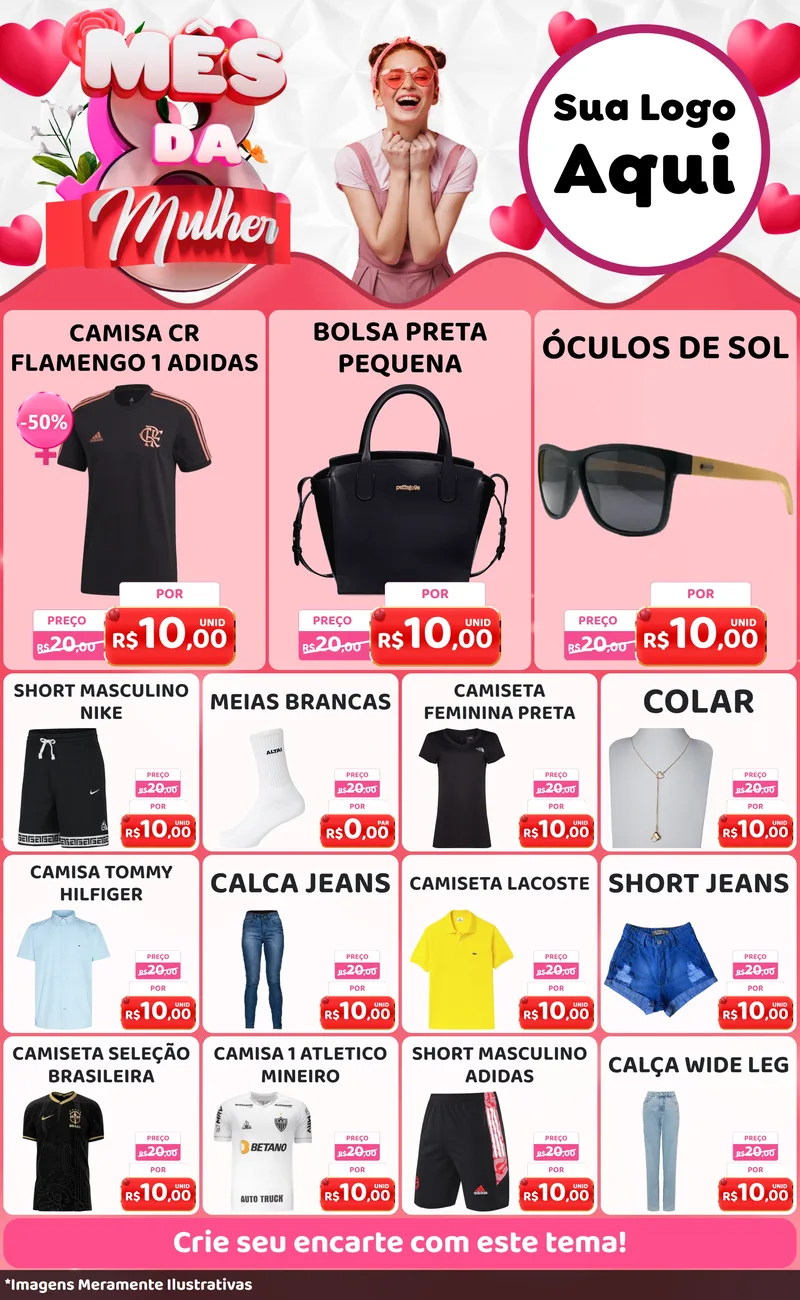 Modelo de Encarte para Encarte Grande com o tema Mês da Mulher para Roupas e acessórios