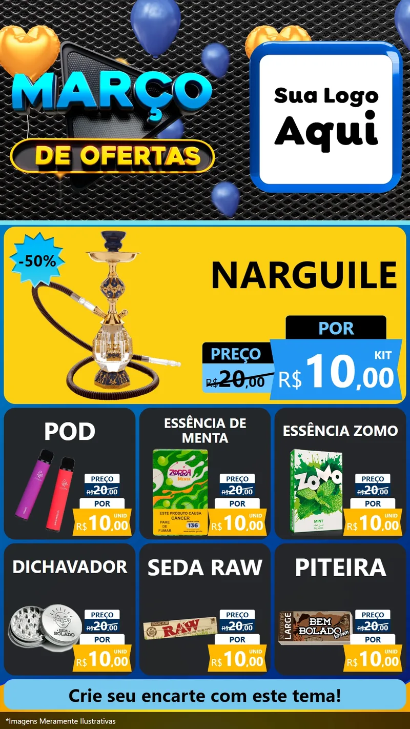 Modelo de Rede Social para Stories com o tema Março de Ofertas para Tabacaria