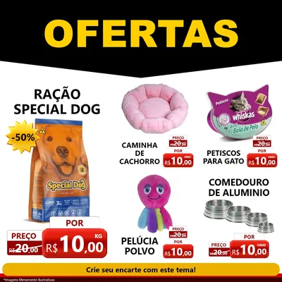 Modelo de Rede Social para Feed Facebook com o tema Ofertas Preto e Vermelho Cartaz para Pet Shop