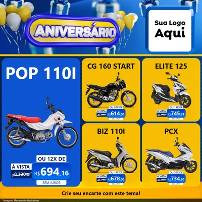 Modelo de Rede Social para Feed Facebook com o tema Aniversário para Concessionaria de Motos