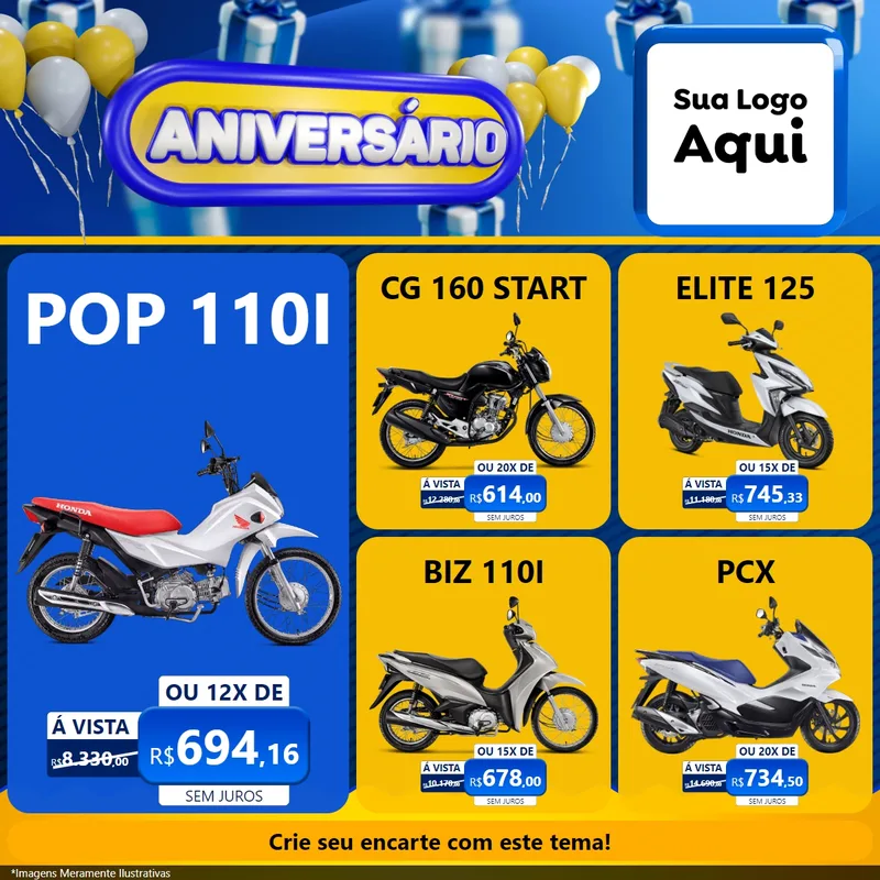 Modelo de Rede Social para Feed Facebook com o tema Aniversário para Concessionaria de Motos