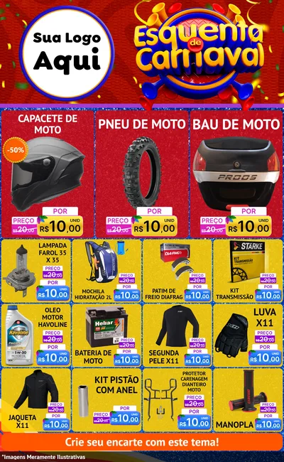 Modelo de Encarte para Encarte Grande com o tema Esquenta de Carnaval para Moto peças