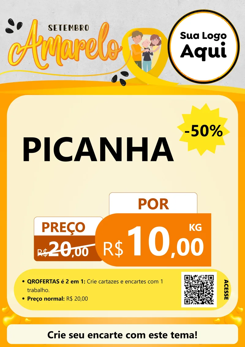 Modelo de Cartaz para Cartaz A4 Vertical com o tema Setembro Amarelo para Açougue