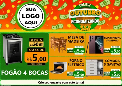 Modelo de Encarte para Encarte A4 Horizontal com o tema Comece Outubro Economizando para Móveis e Eletro