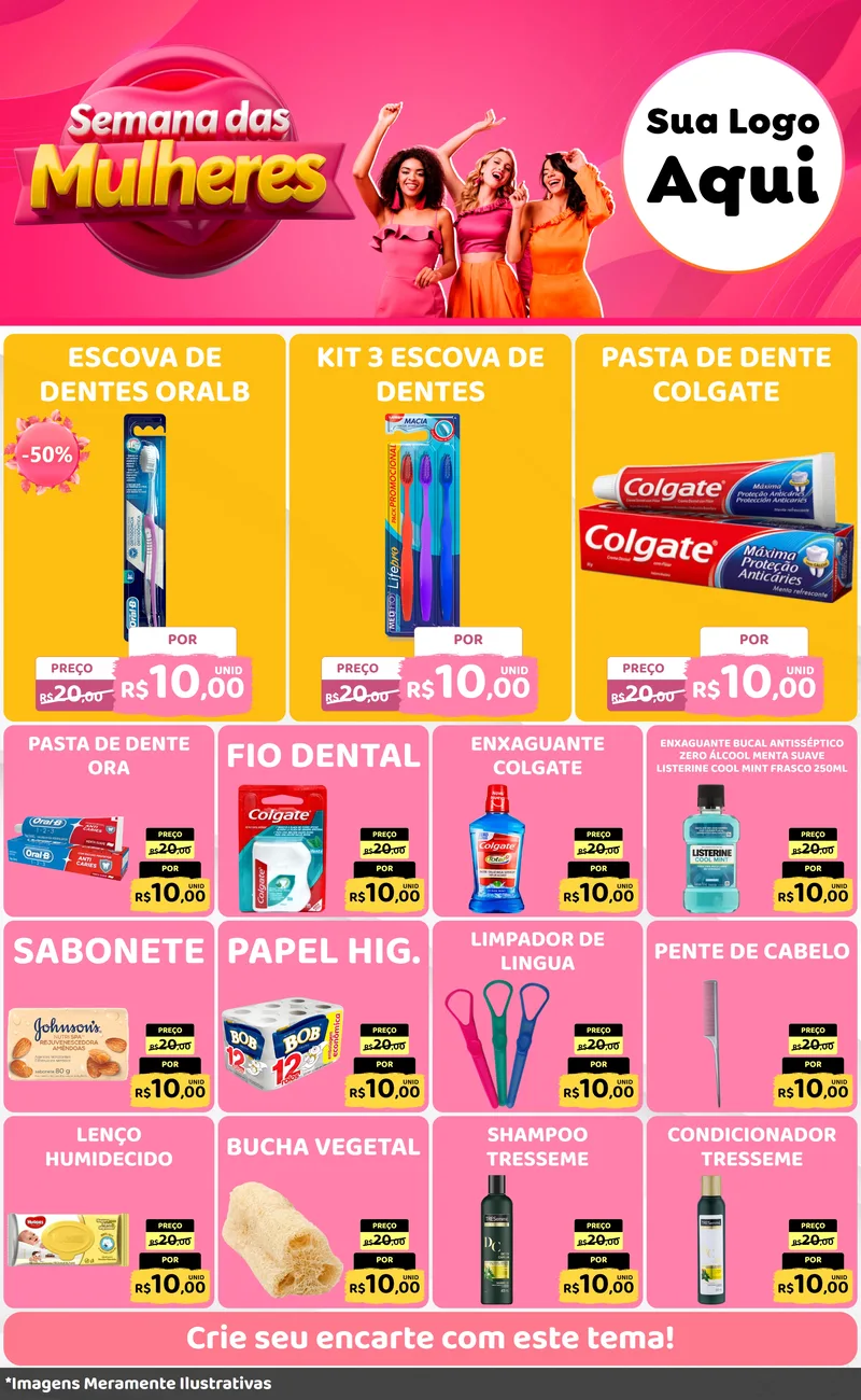 Modelo de Encarte para Encarte Grande com o tema Semana das Mulheres para Higiene Pessoal