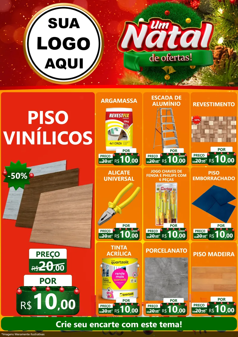 Modelo de Encarte para Encarte A4 Vertical com o tema Um Natal de Ofertas para Material para Construção