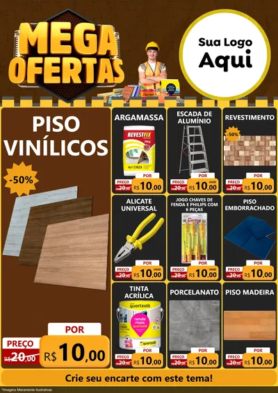 Modelo de Encarte para Encarte A4 Vertical com o tema Mega Ofertas para Material para Construção