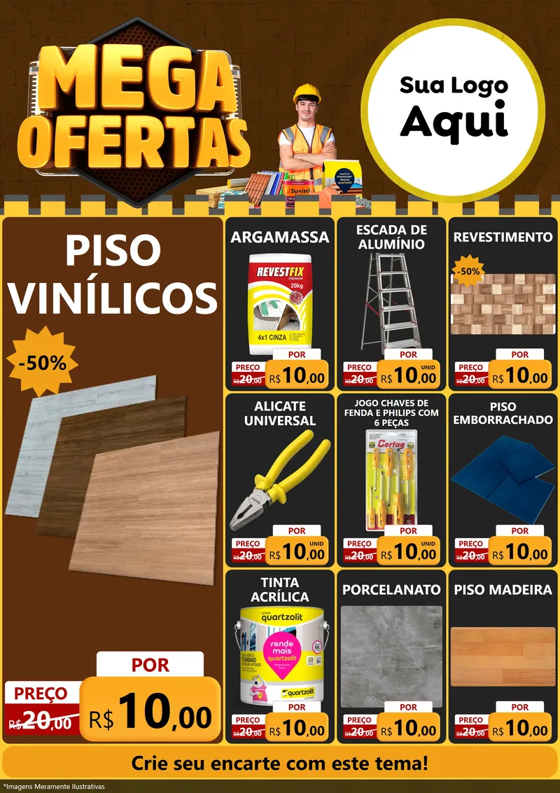 Modelo de Encarte para Encarte A4 Vertical com o tema Mega Ofertas para Material para Construção