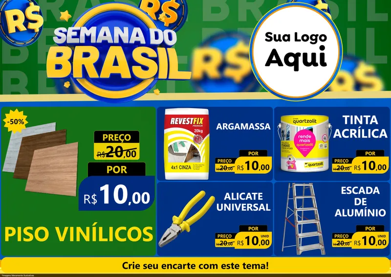 Modelo de Encarte para Encarte A4 Horizontal com o tema Semana Do Brasil para Material para Construção