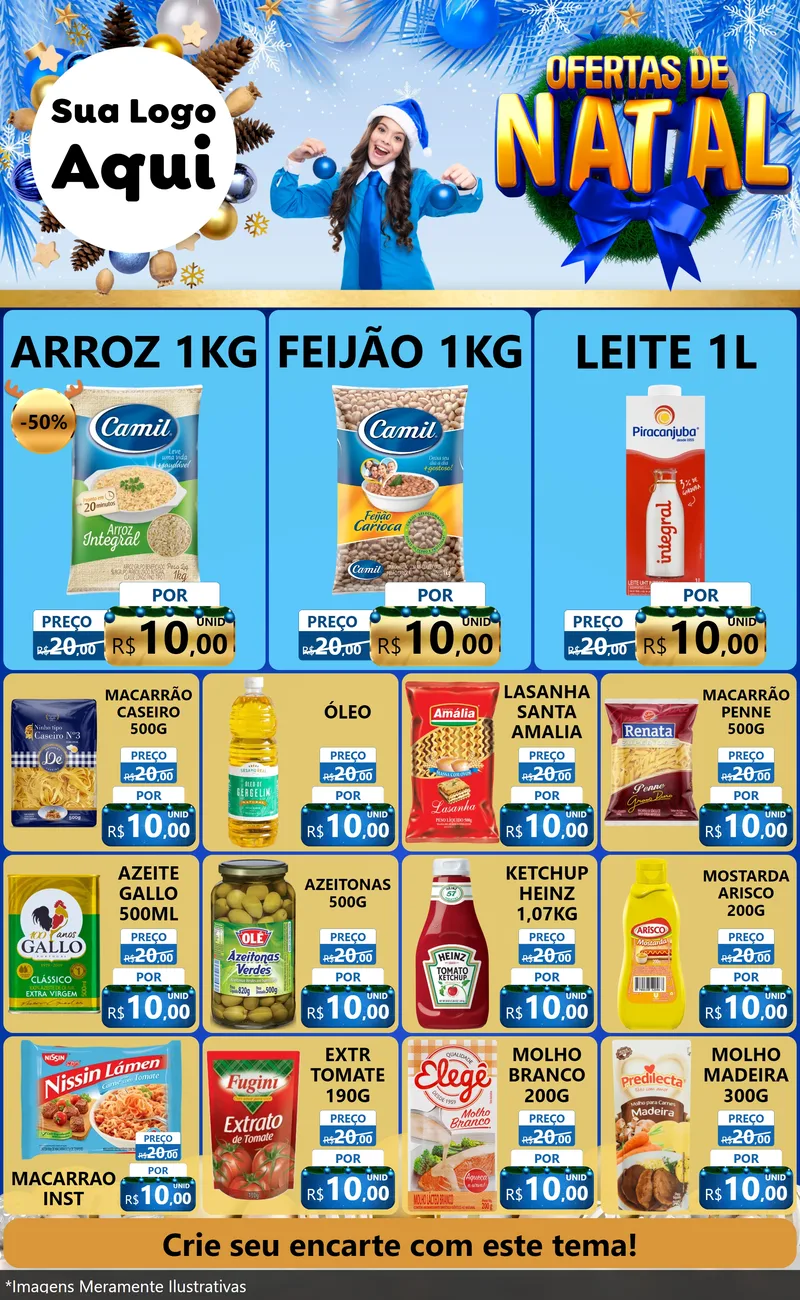 Modelo de Encarte para Encarte Grande com o tema Ofertas de Natal para Supermercado