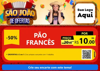 Modelo de Cartaz para Cartaz A4 Horizontal com o tema São João de Ofertas para Padaria